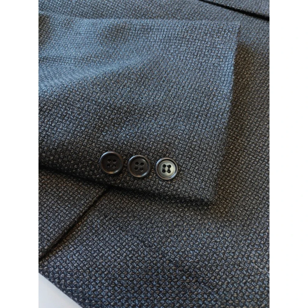 Gianelli Mens Wool Blazer Sports Coat 42R Dark Blue 3 Button Geometric Italy